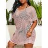 imageSOLY HUX Womens Plus Size Casual Summer Short Sleeve Cover Up Hollow Out Split Swimsuit Bikini Beach DressPlain Light Pink