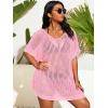 imageSOLY HUX Womens Plus Size Casual Summer Short Sleeve Cover Up Hollow Out Split Swimsuit Bikini Beach DressPlain Pink