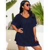 imageSOLY HUX Womens Plus Size Casual Summer Short Sleeve Cover Up Hollow Out Split Swimsuit Bikini Beach DressPlain Royal Blue