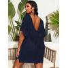 imageSOLY HUX Womens Plus Size Casual Summer Short Sleeve Cover Up Hollow Out Split Swimsuit Bikini Beach DressPlain Royal Blue