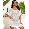 imageSOLY HUX Womens Plus Size Casual Summer Short Sleeve Cover Up Hollow Out Split Swimsuit Bikini Beach DressWhite Plain