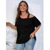 imageSOLY HUX Womens Plus Size Cold Shoulder Contrast Lace Short Sleeve Tee T Shirt Summer TopsBlack