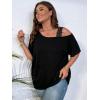 imageSOLY HUX Womens Plus Size Cold Shoulder Contrast Lace Short Sleeve Tee T Shirt Summer TopsBlack