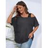 imageSOLY HUX Womens Plus Size Cold Shoulder Contrast Lace Short Sleeve Tee T Shirt Summer TopsDark Grey