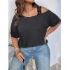 imageSOLY HUX Womens Plus Size Cold Shoulder Contrast Lace Short Sleeve Tee T Shirt Summer TopsDark Grey
