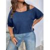 imageSOLY HUX Womens Plus Size Cold Shoulder Contrast Lace Short Sleeve Tee T Shirt Summer TopsDusty Blue