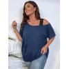 imageSOLY HUX Womens Plus Size Cold Shoulder Contrast Lace Short Sleeve Tee T Shirt Summer TopsDusty Blue