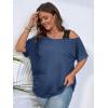 imageSOLY HUX Womens Plus Size Cold Shoulder Contrast Lace Short Sleeve Tee T Shirt Summer TopsDusty Blue