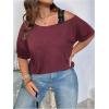 imageSOLY HUX Womens Plus Size Cold Shoulder Contrast Lace Short Sleeve Tee T Shirt Summer TopsPlain Red