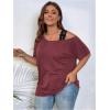 imageSOLY HUX Womens Plus Size Cold Shoulder Contrast Lace Short Sleeve Tee T Shirt Summer TopsPlain Red