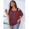 imageSOLY HUX Womens Plus Size Cold Shoulder Contrast Lace Short Sleeve Tee T Shirt Summer TopsPlain Red
