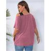 imageSOLY HUX Womens Plus Size Cold Shoulder Contrast Lace Short Sleeve Tee T Shirt Summer TopsPlain Redwood