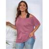 imageSOLY HUX Womens Plus Size Cold Shoulder Contrast Lace Short Sleeve Tee T Shirt Summer TopsPlain Redwood