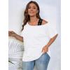 imageSOLY HUX Womens Plus Size Cold Shoulder Contrast Lace Short Sleeve Tee T Shirt Summer TopsPlain White