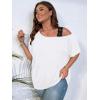 imageSOLY HUX Womens Plus Size Cold Shoulder Contrast Lace Short Sleeve Tee T Shirt Summer TopsPlain White