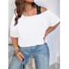 imageSOLY HUX Womens Plus Size Cold Shoulder Contrast Lace Short Sleeve Tee T Shirt Summer TopsPlain White