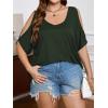 imageSOLY HUX Womens Plus Size Cold Shoulder Tops Summer Casual Trendy Scoop Neck Loose Tees T ShirtsDark Green