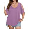 imageSOLY HUX Womens Plus Size Cold Shoulder Tops Summer Casual Trendy Scoop Neck Loose Tees T ShirtsDusty Purple