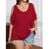 imageSOLY HUX Womens Plus Size Cold Shoulder Tops Summer Casual Trendy Scoop Neck Loose Tees T ShirtsPlain Red