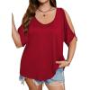 imageSOLY HUX Womens Plus Size Cold Shoulder Tops Summer Casual Trendy Scoop Neck Loose Tees T ShirtsPlain Red