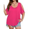 imageSOLY HUX Womens Plus Size Cold Shoulder Tops Summer Casual Trendy Scoop Neck Loose Tees T ShirtsSolid Pink