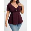 imageSOLY HUX Womens Plus Size Peplum Tops Casual Ruched Ruffle V Neck Short Sleeve T Shirts Cute TeesPlain Burgundy