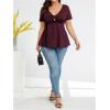 imageSOLY HUX Womens Plus Size Peplum Tops Casual Ruched Ruffle V Neck Short Sleeve T Shirts Cute TeesPlain Burgundy