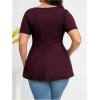 imageSOLY HUX Womens Plus Size Peplum Tops Casual Ruched Ruffle V Neck Short Sleeve T Shirts Cute TeesPlain Burgundy