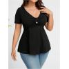 imageSOLY HUX Womens Plus Size Peplum Tops Casual Ruched Ruffle V Neck Short Sleeve T Shirts Cute TeesPure Black