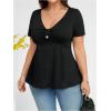 imageSOLY HUX Womens Plus Size Peplum Tops Casual Ruched Ruffle V Neck Short Sleeve T Shirts Cute TeesPure Black