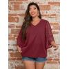imageSOLY HUX Womens Plus Size Swiss Dots V Neck 34 Sleeve Casual Blouse TopsSolid Burgundy
