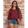 imageSOLY HUX Womens Plus Size Swiss Dots V Neck 34 Sleeve Casual Blouse TopsSolid Burgundy