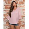 imageSOLY HUX Womens Plus Size Swiss Dots V Neck 34 Sleeve Casual Blouse TopsSolid Dusty Pink