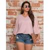 imageSOLY HUX Womens Plus Size Swiss Dots V Neck 34 Sleeve Casual Blouse TopsSolid Dusty Pink