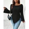 imageSOLY HUX Womens Plus Size T Shirts Boat Neck Off Shoulder Long Sleeve Asymmetrical Hem Tee TopsPlain Black