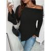 imageSOLY HUX Womens Plus Size T Shirts Boat Neck Off Shoulder Long Sleeve Asymmetrical Hem Tee TopsPlain Black