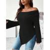imageSOLY HUX Womens Plus Size T Shirts Boat Neck Off Shoulder Long Sleeve Asymmetrical Hem Tee TopsPlain Black
