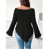 imageSOLY HUX Womens Plus Size T Shirts Boat Neck Off Shoulder Long Sleeve Asymmetrical Hem Tee TopsPlain Black