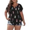 imageSOLY HUX Plus Size Blouses for Curvy Women Cute Boho Print Shirts V Neck Casual Summer Blouses TShirts TopsBlack Multi Feather