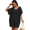 imageSOLY HUX Womens Plus Size Casual Summer Short Sleeve Cover Up Hollow Out Split Swimsuit Bikini Beach DressBlack Plain