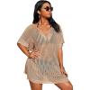 imageSOLY HUX Womens Plus Size Casual Summer Short Sleeve Cover Up Hollow Out Split Swimsuit Bikini Beach DressCamel