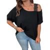imageSOLY HUX Womens Plus Size Cold Shoulder Contrast Lace Short Sleeve Tee T Shirt Summer TopsBlack