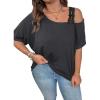 imageSOLY HUX Womens Plus Size Cold Shoulder Contrast Lace Short Sleeve Tee T Shirt Summer TopsDark Grey