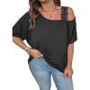 imageSOLY HUX Womens Plus Size Cold Shoulder Contrast Lace Short Sleeve Tee T Shirt Summer TopsPlain Dark Grey