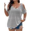 imageSOLY HUX Womens Plus Size Cold Shoulder Tops Summer Casual Trendy Scoop Neck Loose Tees T ShirtsBlack and White