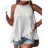 imageSOLY HUX Womens Plus Size Halter Tops Summer Casual Ruffle Sleeveless Asymmetrical Top CamisoleSolid White