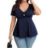 imageSOLY HUX Womens Plus Size Peplum Tops Casual Ruched Ruffle V Neck Short Sleeve T Shirts Cute TeesDark Blue