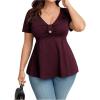 imageSOLY HUX Womens Plus Size Peplum Tops Casual Ruched Ruffle V Neck Short Sleeve T Shirts Cute TeesPlain Burgundy