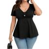 imageSOLY HUX Womens Plus Size Peplum Tops Casual Ruched Ruffle V Neck Short Sleeve T Shirts Cute TeesPure Black