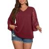 imageSOLY HUX Womens Plus Size Swiss Dots V Neck 34 Sleeve Casual Blouse TopsSolid Burgundy